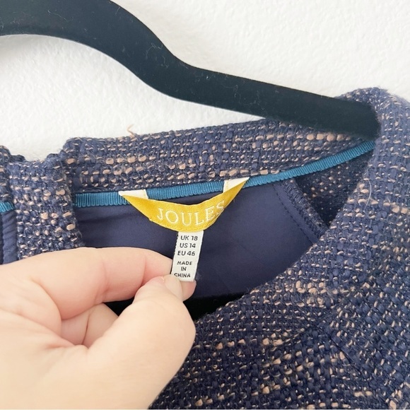 Joules Esther Navy Tweed 3/4 Sleeve Shift Dress Size 14 - Picture 2 of 7